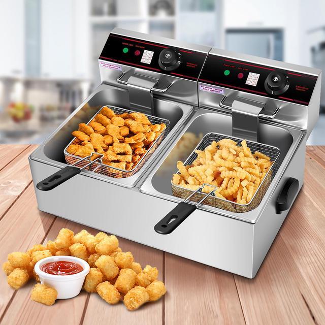 Alt view image 2 of 7 - 5000W Electric Countertop Deep Fryer Dual Tank Commercial Restaurant Steel