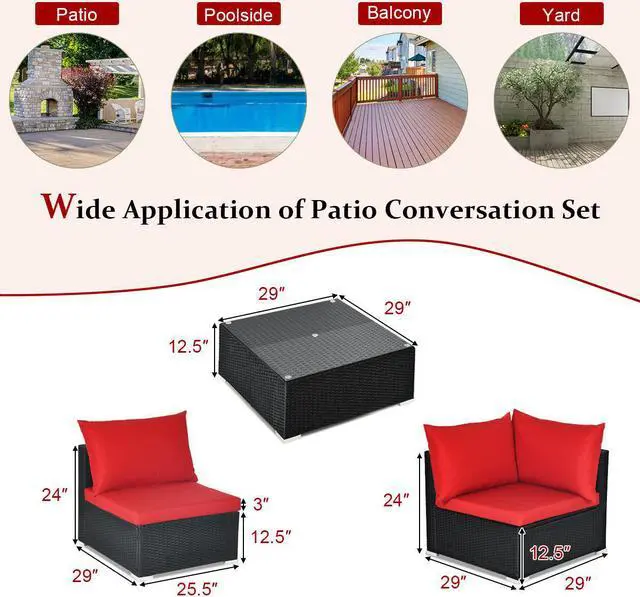 Alt view image 2 of 4 - Costway 7PCS Patio Wicker Sofa Set Sectional Conversation Furniture Set Garden Red