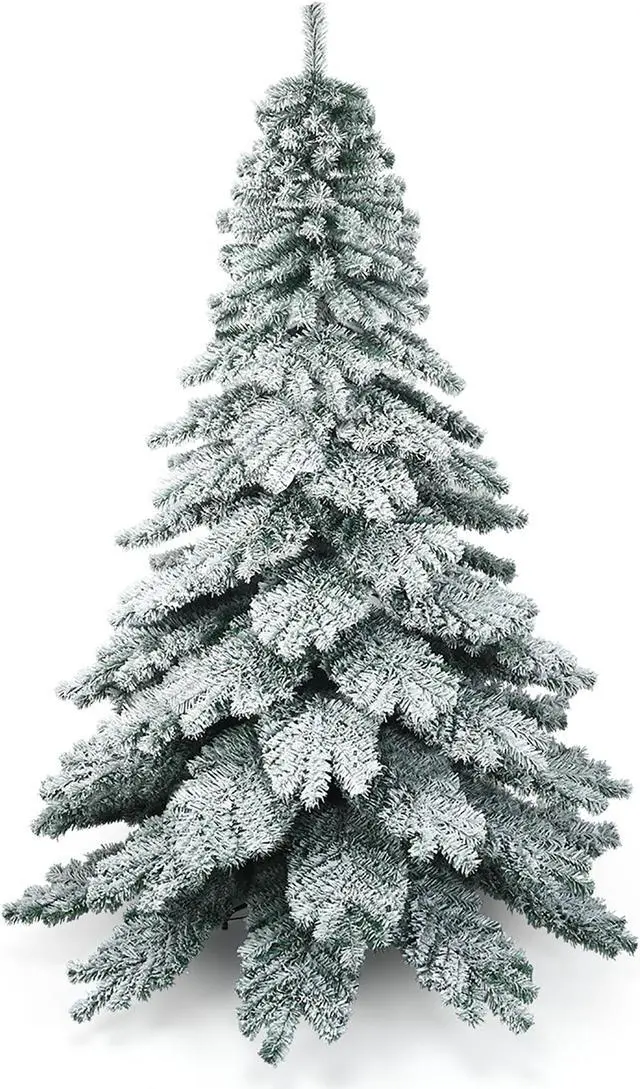 Alt view image 2 of 7 - Costway 7.5 ft Snow Flocked Artificial Christmas Tree Hinged Alaskan Pine Tree Holiday