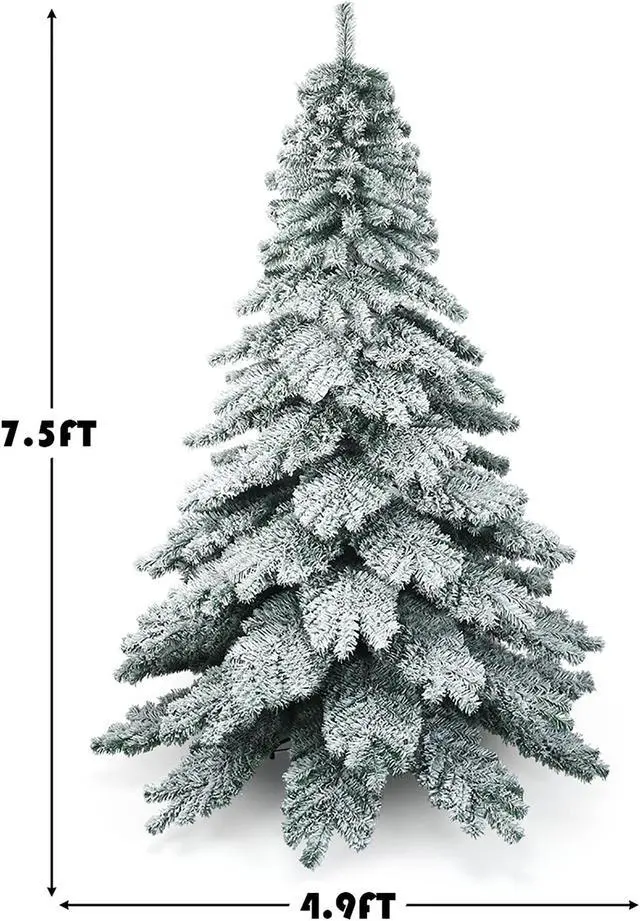 Alt view image 3 of 7 - Costway 7.5 ft Snow Flocked Artificial Christmas Tree Hinged Alaskan Pine Tree Holiday