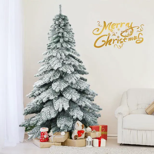Alt view image 4 of 7 - Costway 7.5 ft Snow Flocked Artificial Christmas Tree Hinged Alaskan Pine Tree Holiday