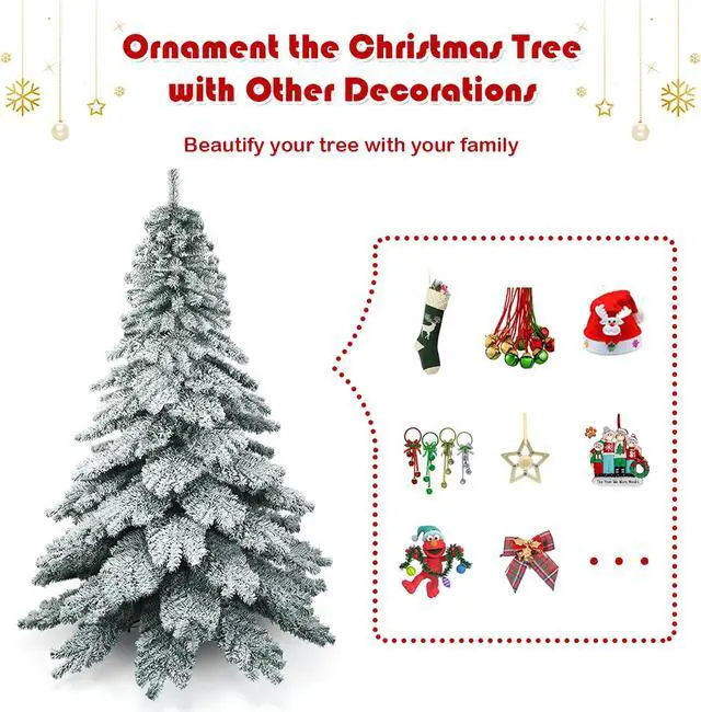 Alt view image 6 of 7 - Costway 7.5 ft Snow Flocked Artificial Christmas Tree Hinged Alaskan Pine Tree Holiday