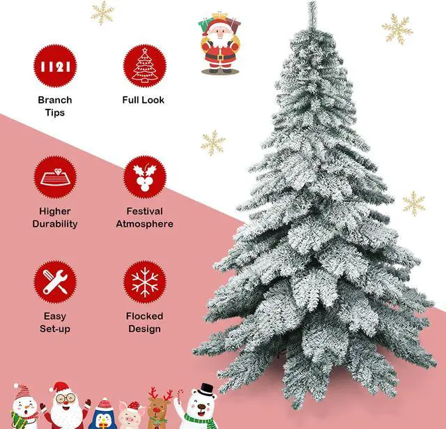 Alt view image 7 of 7 - Costway 7.5 ft Snow Flocked Artificial Christmas Tree Hinged Alaskan Pine Tree Holiday