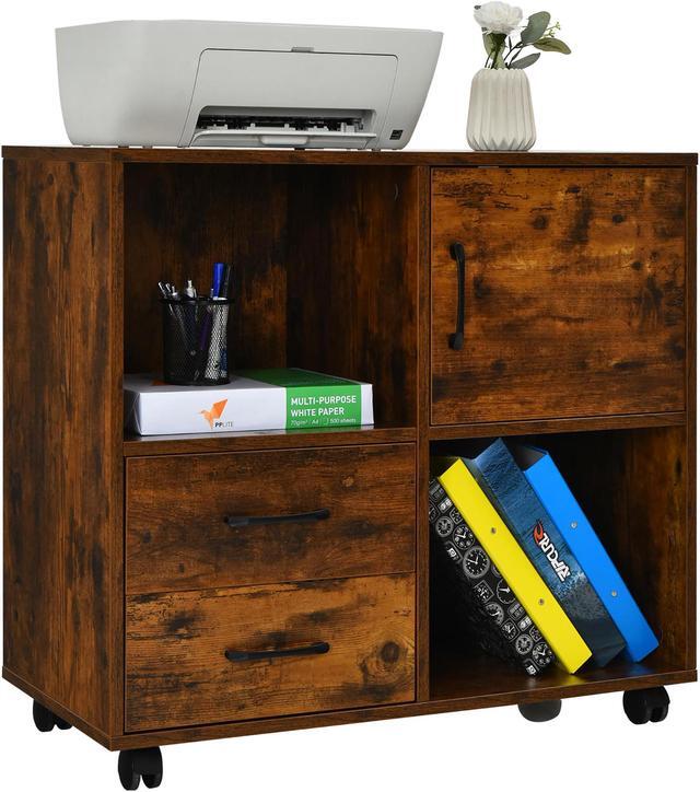 Main image of Costway File Cabinet Mobile Lateral Printer Stand with Storage Shelves Brown
