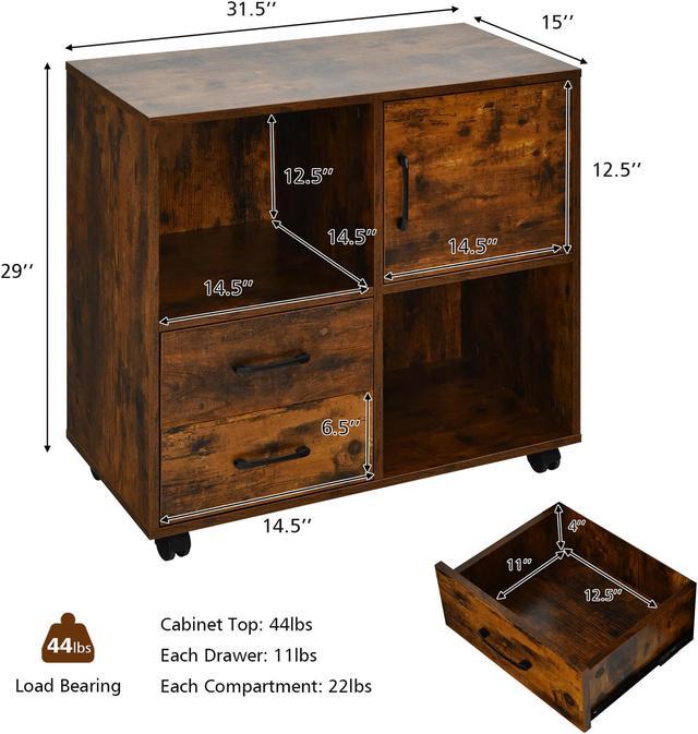 Alt view image 2 of 7 - Costway File Cabinet Mobile Lateral Printer Stand with Storage Shelves Brown