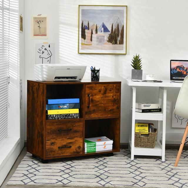 Alt view image 3 of 7 - Costway File Cabinet Mobile Lateral Printer Stand with Storage Shelves Brown