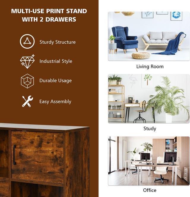Alt view image 4 of 7 - Costway File Cabinet Mobile Lateral Printer Stand with Storage Shelves Brown