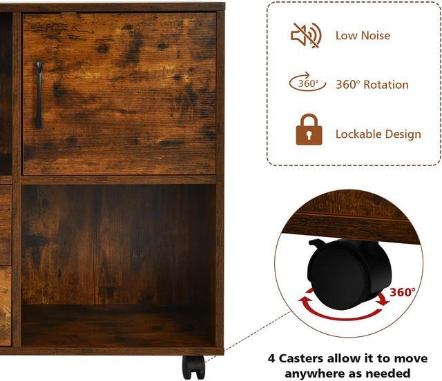 Alt view image 6 of 7 - Costway File Cabinet Mobile Lateral Printer Stand with Storage Shelves Brown