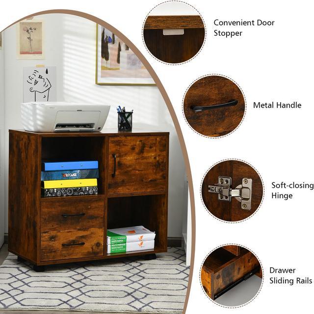 Alt view image 7 of 7 - Costway File Cabinet Mobile Lateral Printer Stand with Storage Shelves Brown
