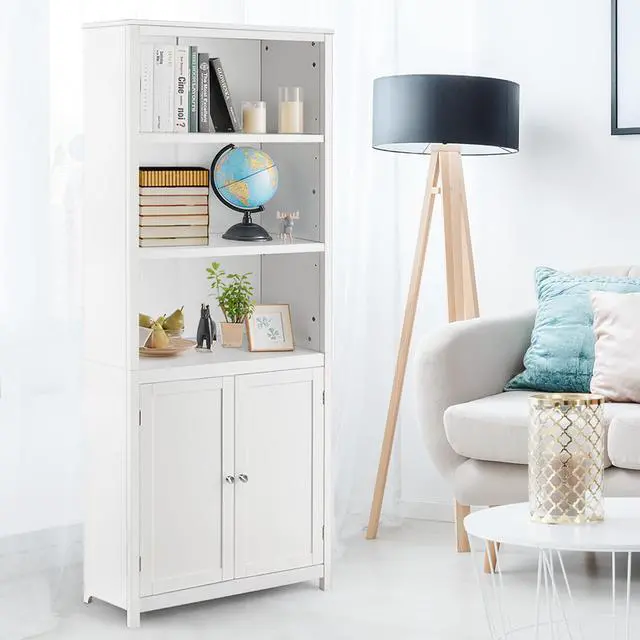 Alt view image 2 of 7 - Costway Bookcase Shelving Storage Wooden Cabinet Unit Standing Display Bookcase W/Doors