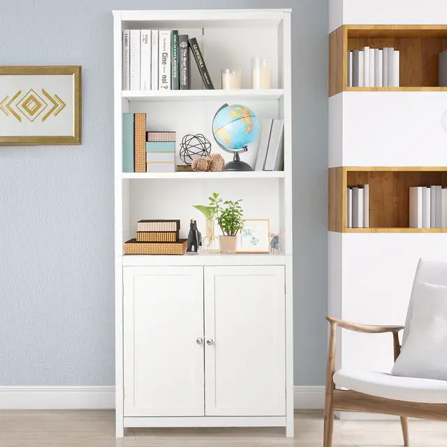 Alt view image 3 of 7 - Costway Bookcase Shelving Storage Wooden Cabinet Unit Standing Display Bookcase W/Doors