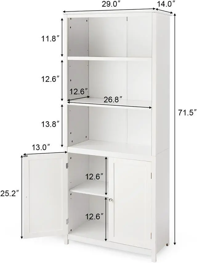 Alt view image 4 of 7 - Costway Bookcase Shelving Storage Wooden Cabinet Unit Standing Display Bookcase W/Doors