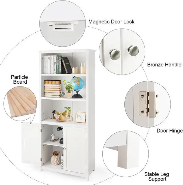 Alt view image 7 of 7 - Costway Bookcase Shelving Storage Wooden Cabinet Unit Standing Display Bookcase W/Doors