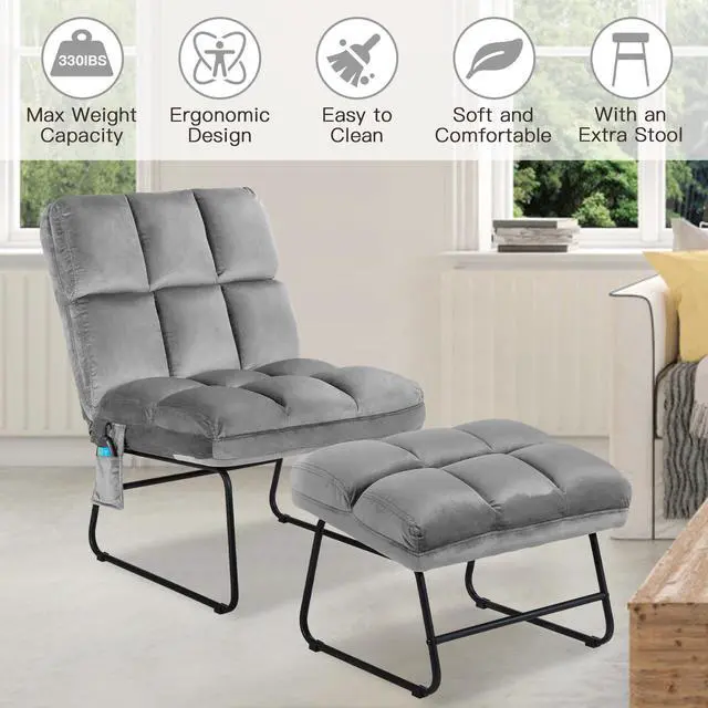 Alt view image 4 of 7 - Electric Massage Chair Vibrating Velvet Sofa w/Ottoman and Remote Control Gray