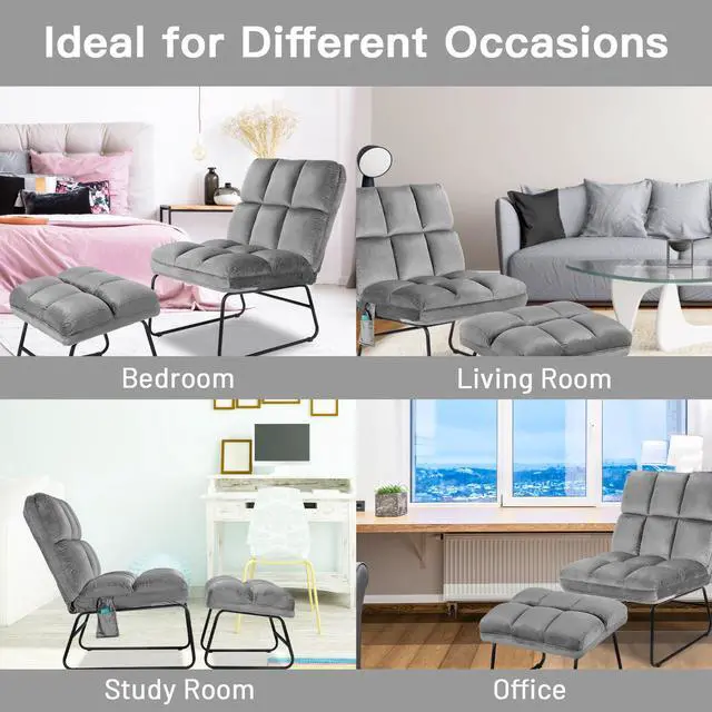 Alt view image 6 of 7 - Electric Massage Chair Vibrating Velvet Sofa w/Ottoman and Remote Control Gray
