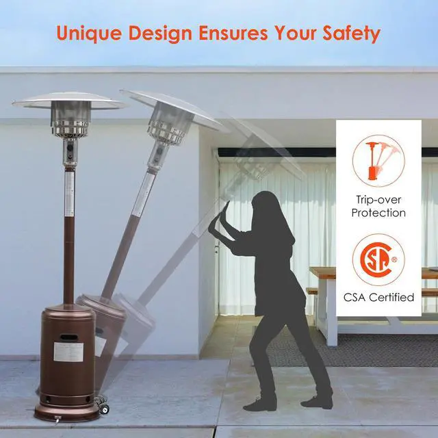 Alt view image 6 of 7 - Costway 50000 BTU Propane Patio Heater Standing Steel W/ Wheels Bronze