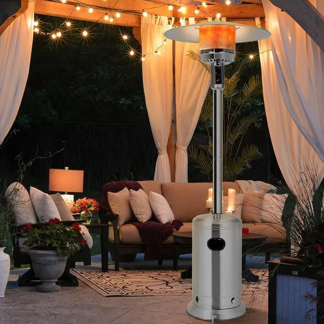 Alt view image 2 of 7 - Costway 50000 BTU Propane Patio Heater Standing Steel with Wheels Silver