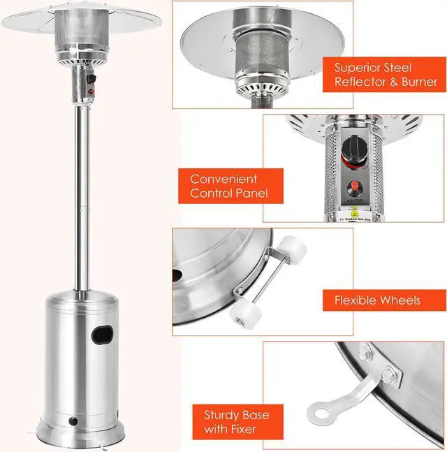 Alt view image 4 of 7 - Costway 50000 BTU Propane Patio Heater Standing Steel with Wheels Silver