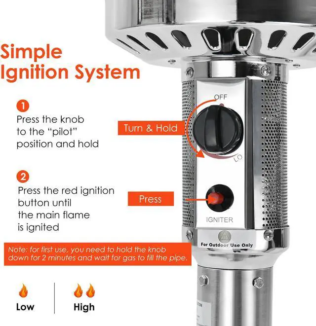 Alt view image 7 of 7 - Costway 50000 BTU Propane Patio Heater Standing Steel with Wheels Silver