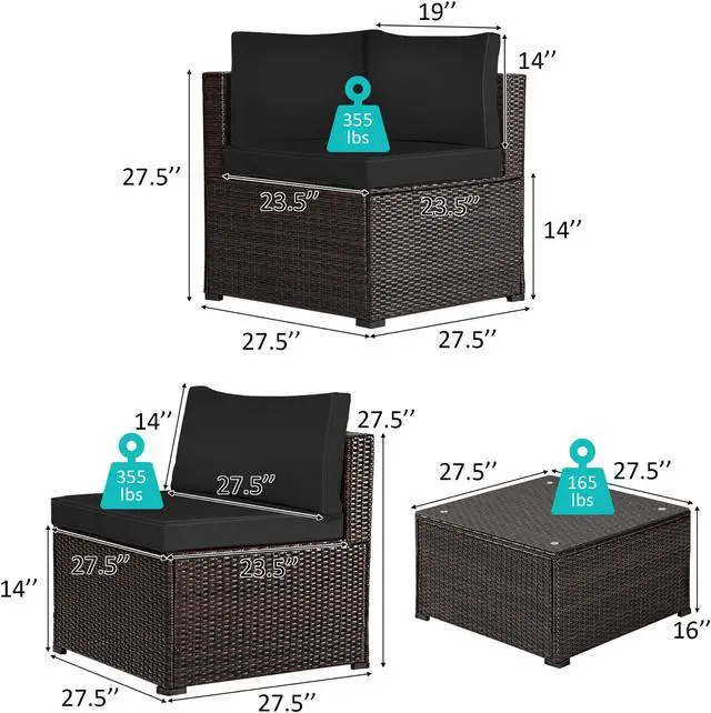 Alt view image 2 of 7 - Costway  6PCS Patio Rattan Furniture Set Sectional Cushioned Sofa Deck Black