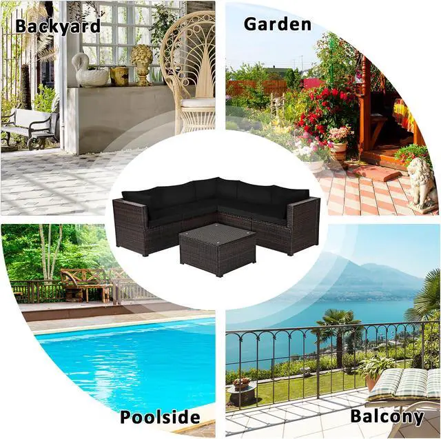 Alt view image 4 of 7 - Costway  6PCS Patio Rattan Furniture Set Sectional Cushioned Sofa Deck Black