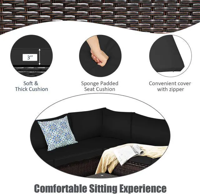 Alt view image 7 of 7 - Costway  6PCS Patio Rattan Furniture Set Sectional Cushioned Sofa Deck Black