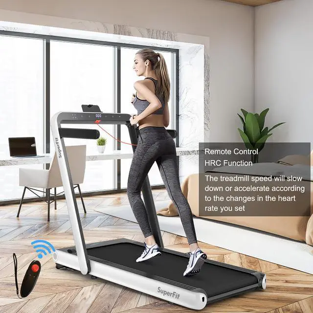 Alt view image 6 of 7 - SuperFit 4.75HP 2 In 1 Folding Treadmill W/Remote APP Control White
