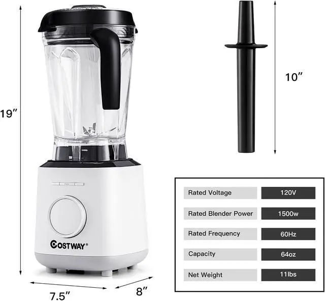 Alt view image 3 of 7 - Costway 1500W Countertop Smoothies Blender 10 Speed w/ 6 Pre-Setting Programs