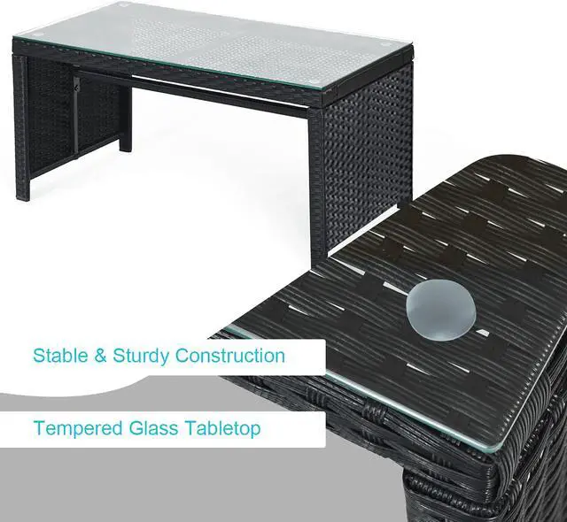 Alt view image 5 of 7 - Costway 4PCS Patio Rattan Furniture Conversation Set Cushion Sofa Table Garden Turquoise