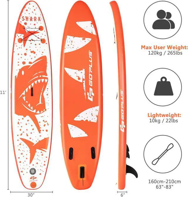 Alt view image 2 of 7 - Goplus 11' Inflatable Stand Up Paddle Board with Backpack Aluminum Paddle Pump