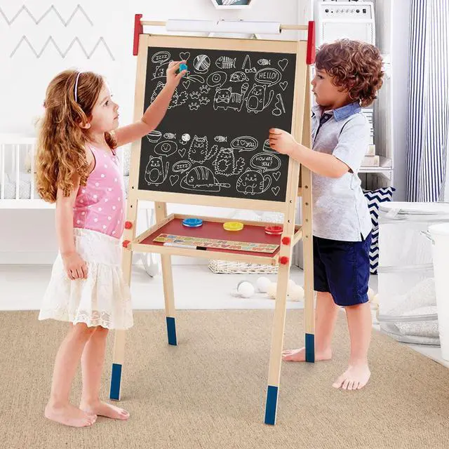 Alt view image 5 of 7 - Costway All-in-One Wooden Kid's Art Easel Height Adjustable Paper Roll
