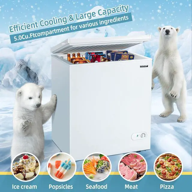 Alt view image 2 of 7 - Costway 5.2 Cu.ft Chest Freezer Upright Single Door Refrigerator w/ 3  Baskets