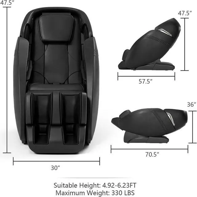 Alt view image 3 of 7 - Costway Full Body Zero Gravity SL Track Massage Chair w/ Negative Ion Generator