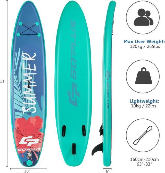 Alt view image 2 of 7 - Goplus 11ft Inflatable Stand Up Paddle Board with Backpack Leash Aluminum Paddle
