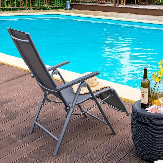Alt view image 2 of 7 - Costway Outdoor Foldable Reclining Chair Aluminum Frame 7-Position Adjustable