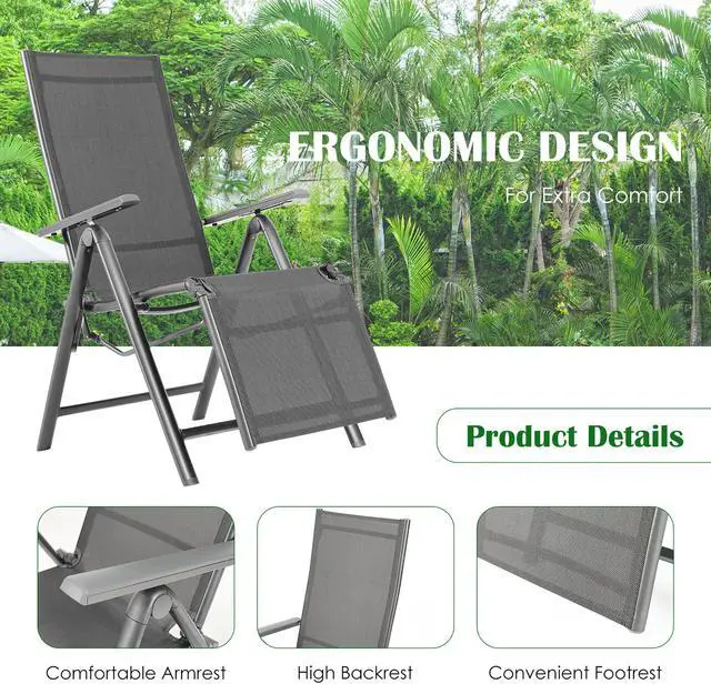 Alt view image 7 of 7 - Costway Outdoor Foldable Reclining Chair Aluminum Frame 7-Position Adjustable