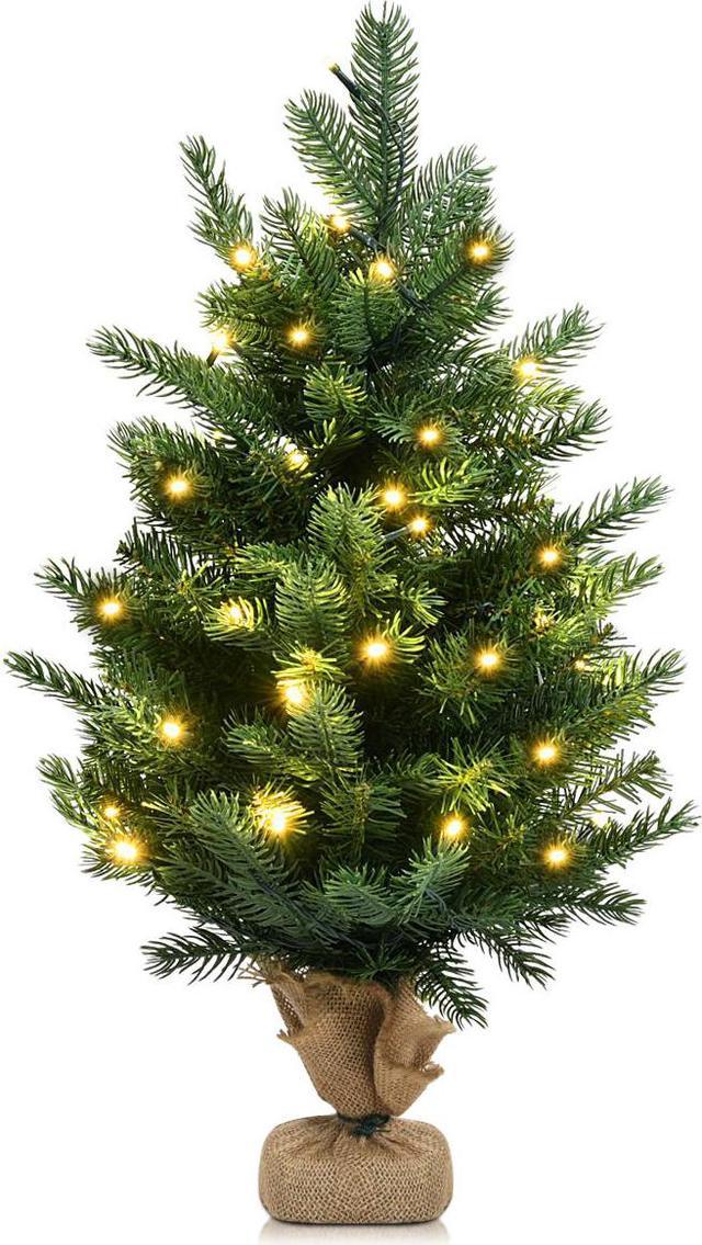 Costway 24''Pre-Lit Tabletop Fir Christmas Tree 35 LED Lights Timer 