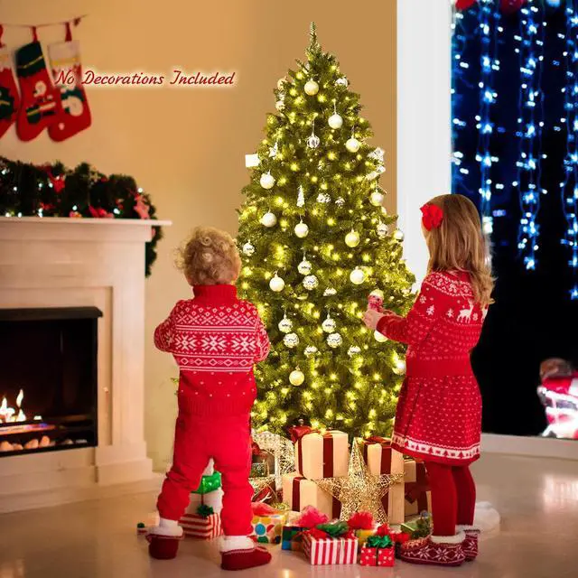 Alt view image 3 of 7 - Costway 6ft Pre-lit PVC Christmas Fir Tree Hinged 8 Flash Modes w/ 650 LED Light