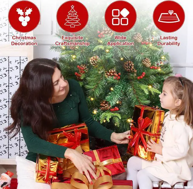 Alt view image 5 of 7 - Costway 5Ft Pre-lit Hinged PE Artificial Christmas Tree w/ 150 LED Lights & Pine Cones