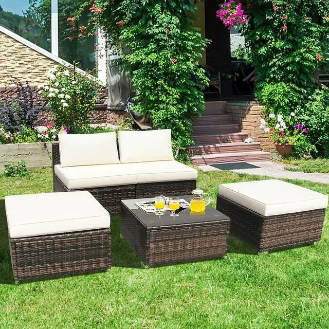 Main image of Costway 5PCS Patio Rattan Wicker Furniture Set Armless Sofa Ottoman Cushioned Garden