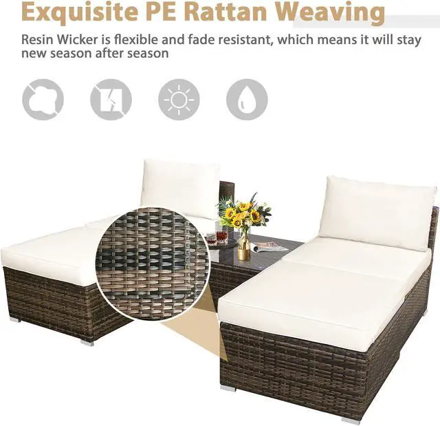 Alt view image 5 of 7 - Costway 5PCS Patio Rattan Wicker Furniture Set Armless Sofa Ottoman Cushioned Garden