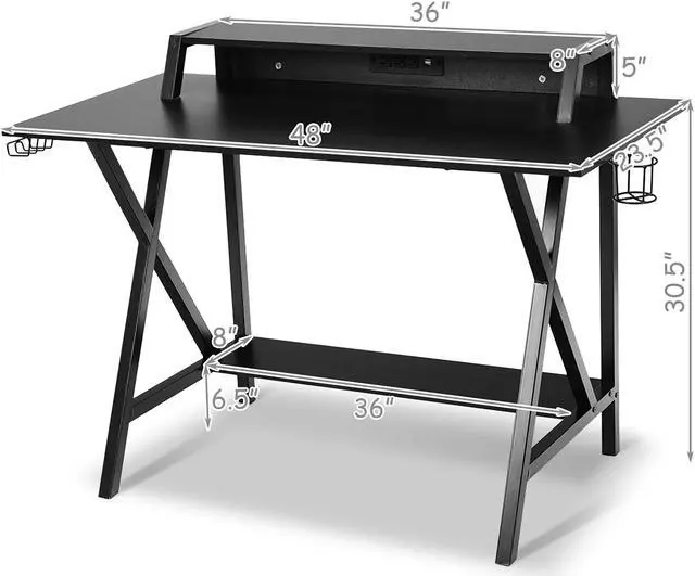 Alt view image 3 of 7 - Gaming Desk All-In-One Professional Gamer Desk Cup Headphone Holder Power Strip