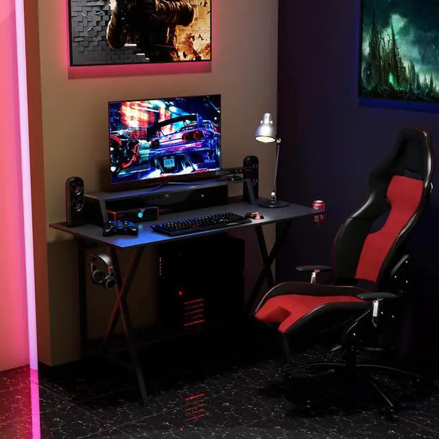Alt view image 2 of 7 - Gaming Desk All-In-One Professional Gamer Desk Cup Headphone Holder Power Strip