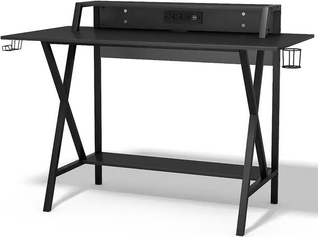 Alt view image 6 of 7 - Gaming Desk All-In-One Professional Gamer Desk Cup Headphone Holder Power Strip