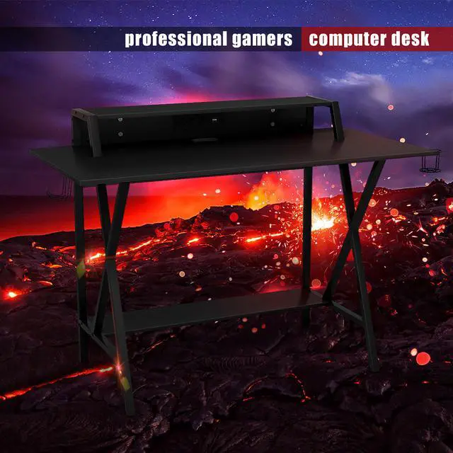 Alt view image 5 of 7 - Gaming Desk All-In-One Professional Gamer Desk Cup Headphone Holder Power Strip
