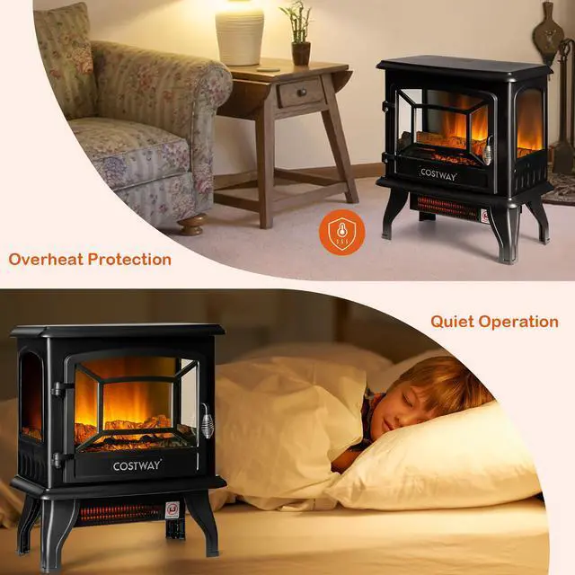 Alt view image 7 of 7 - Costway 20''  Freestanding Electric  Fireplace Heater Stove W/ Thermostat & Flame Effect