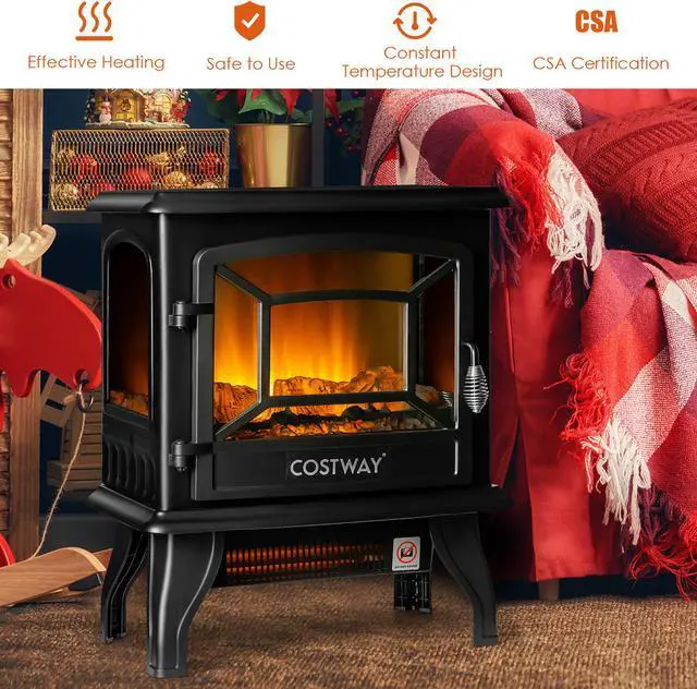 Alt view image 6 of 7 - Costway 20''  Freestanding Electric  Fireplace Heater Stove W/ Thermostat & Flame Effect