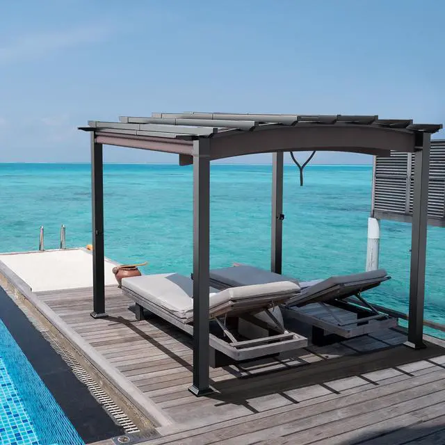 Alt view image 3 of 7 - Costway 10 x 10ft Patio Pergola Gazebo Sun Shade Shelter W/Retractable Canopy