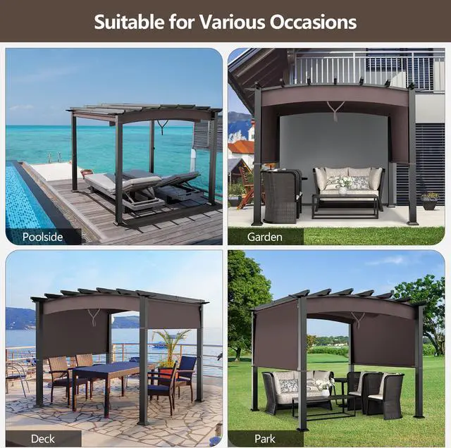 Alt view image 5 of 7 - Costway 10 x 10ft Patio Pergola Gazebo Sun Shade Shelter W/Retractable Canopy