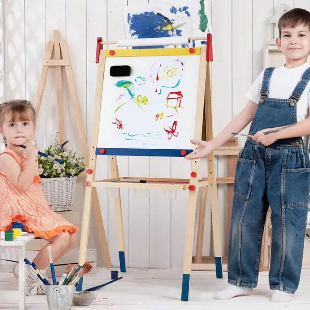 Alt view image 2 of 7 - Costway All-in-One Wooden Kid's Art Easel Height Adjustable Paper Roll